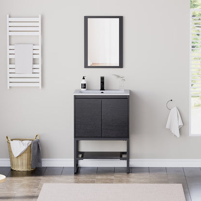 Eclife 24 Inch Freestanding Bathroom Vanity with Drop-In Sink Top, Water Efficient Faucet, Fast Drain, Overflow with Tiny Backsplash