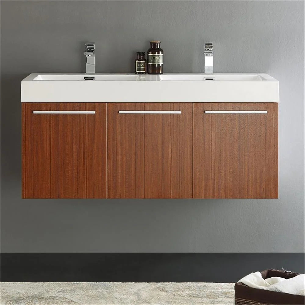 Vista 47"Wall Hung Dbl Sinks Wood Bathroom Cabinet in Brown