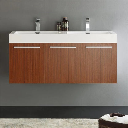 Vista 47"Wall Hung Dbl Sinks Wood Bathroom Cabinet in Brown