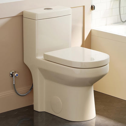 HOROW Small Toilet One Piece Short Compact Bathroom Tiny Mini Commode Water Closet Dual Flush Concealed Trapway