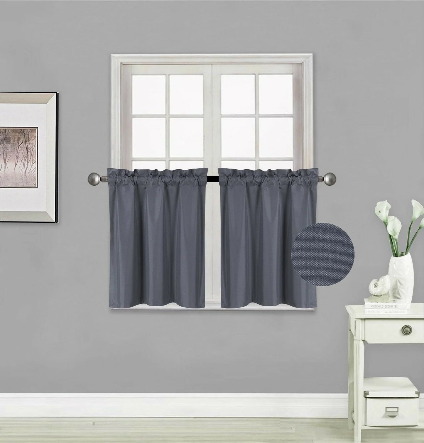 Luxury R16 Set 2pc Tier Rod Pocket Window Curtain Kitchen Restaurant Bathroom Nursery Brick Valance Efficient Energy Blackout Panel Size 30" Wide X 24" Length Each Tier