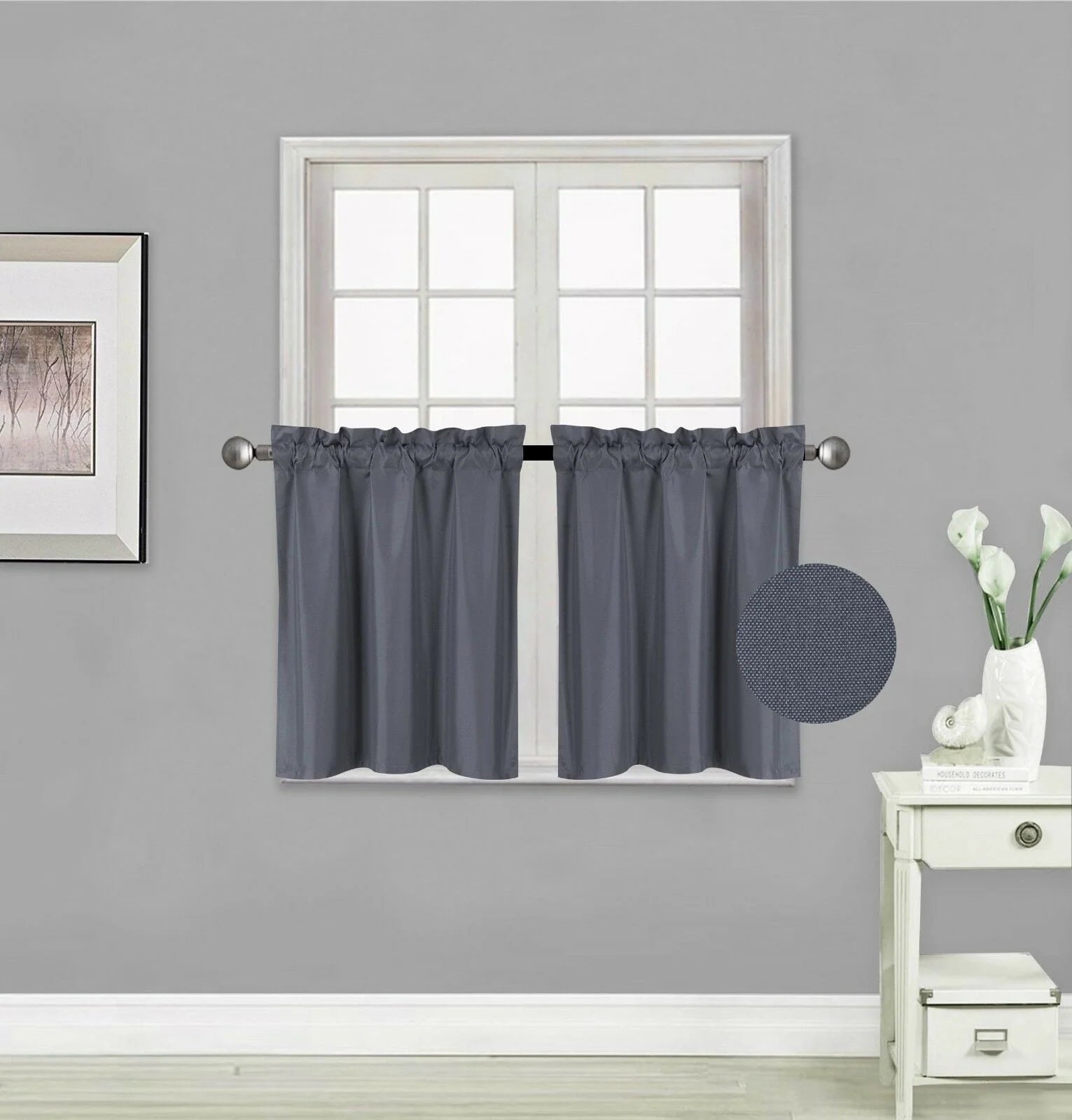 Luxury R16 Set 2pc Tier Rod Pocket Window Curtain Kitchen Restaurant Bathroom Nursery Brick Valance Efficient Energy Blackout Panel Size 30" Wide X 24" Length Each Tier