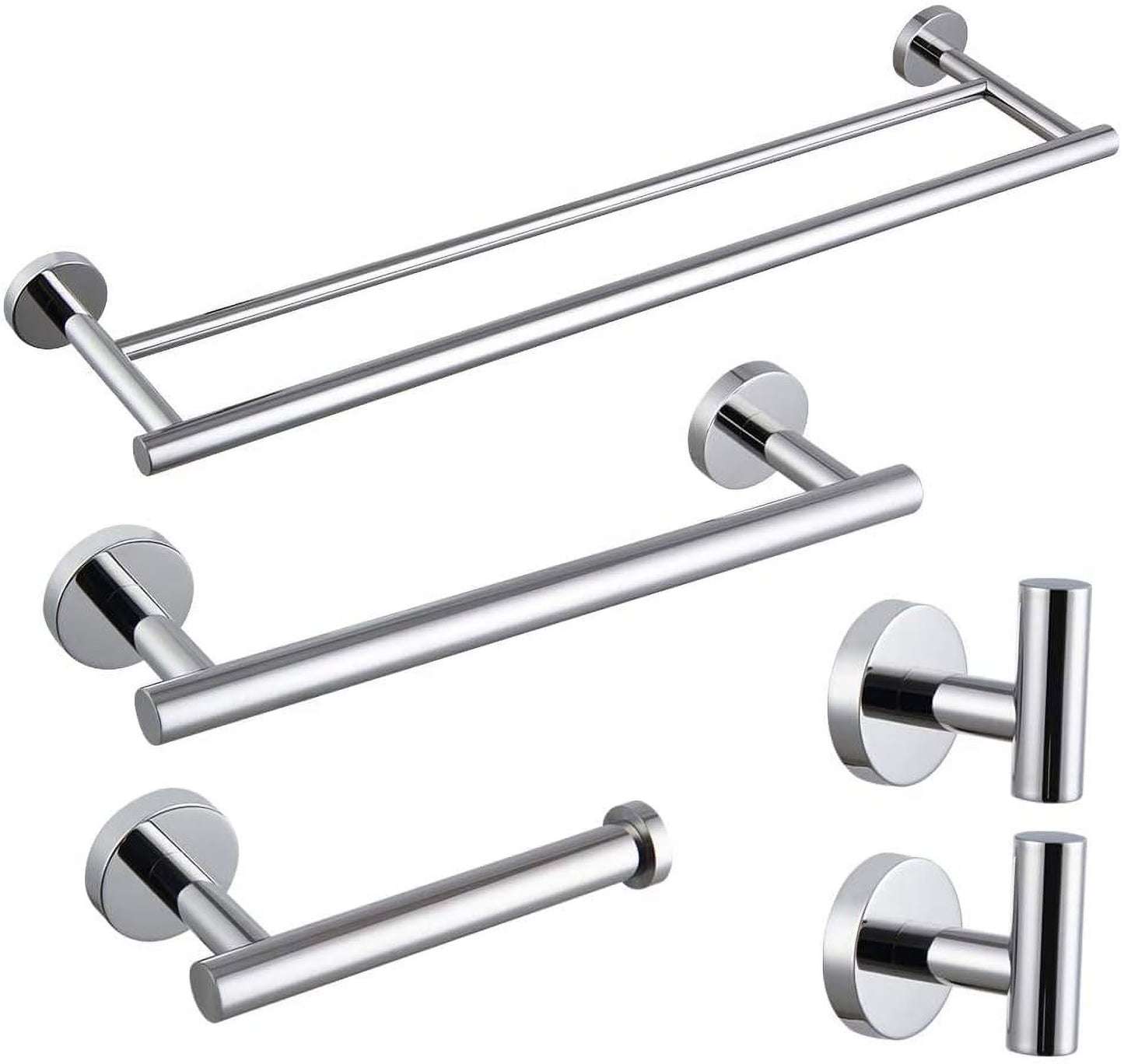 Matte Black Bathroom Accessories Kit 5-Pieces Bathroom Hardware Set Wall Mounted - Includes 24" Double Towel Bar, 12" Hand Towel Bar, Toilet Paper Holder, 2X Robe Towel Hooks …