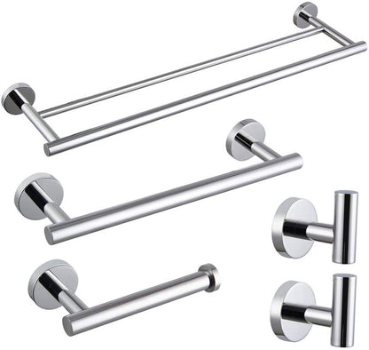 Matte Black Bathroom Accessories Kit 5-Pieces Bathroom Hardware Set Wall Mounted - Includes 24" Double Towel Bar, 12" Hand Towel Bar, Toilet Paper Holder, 2X Robe Towel Hooks …
