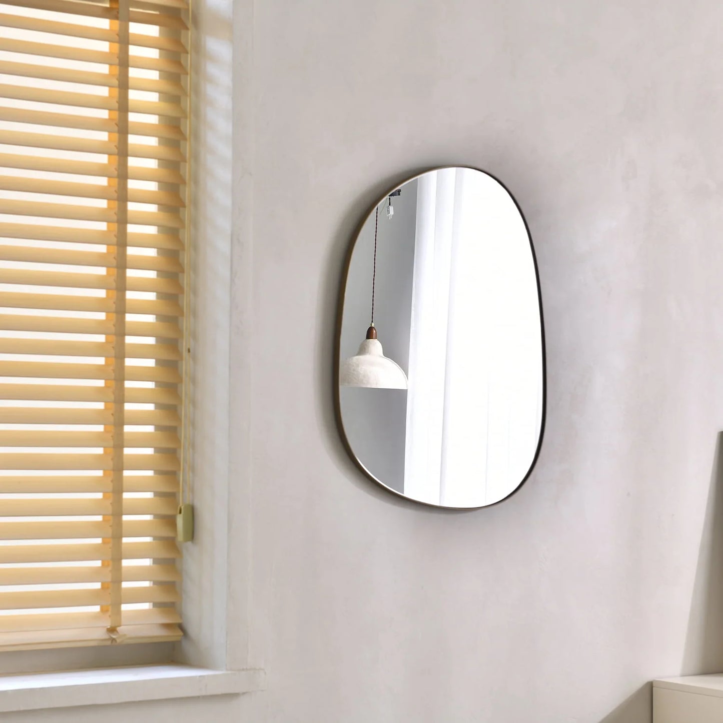 Asymmetrical Mirror for Wall Decor 23"*30", Modern Brass Framed Wall Mirror for Living Room Bathroom Bedroom Entryway BKS-STOU-0064G