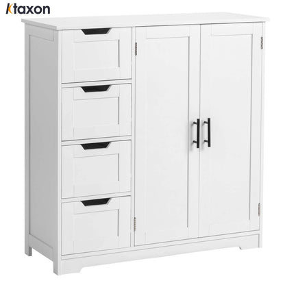 Ktaxon Wooden Bathroom Floor Cabinet with 4 Drawers & 1 Cupboard for Living Room Entryway, White