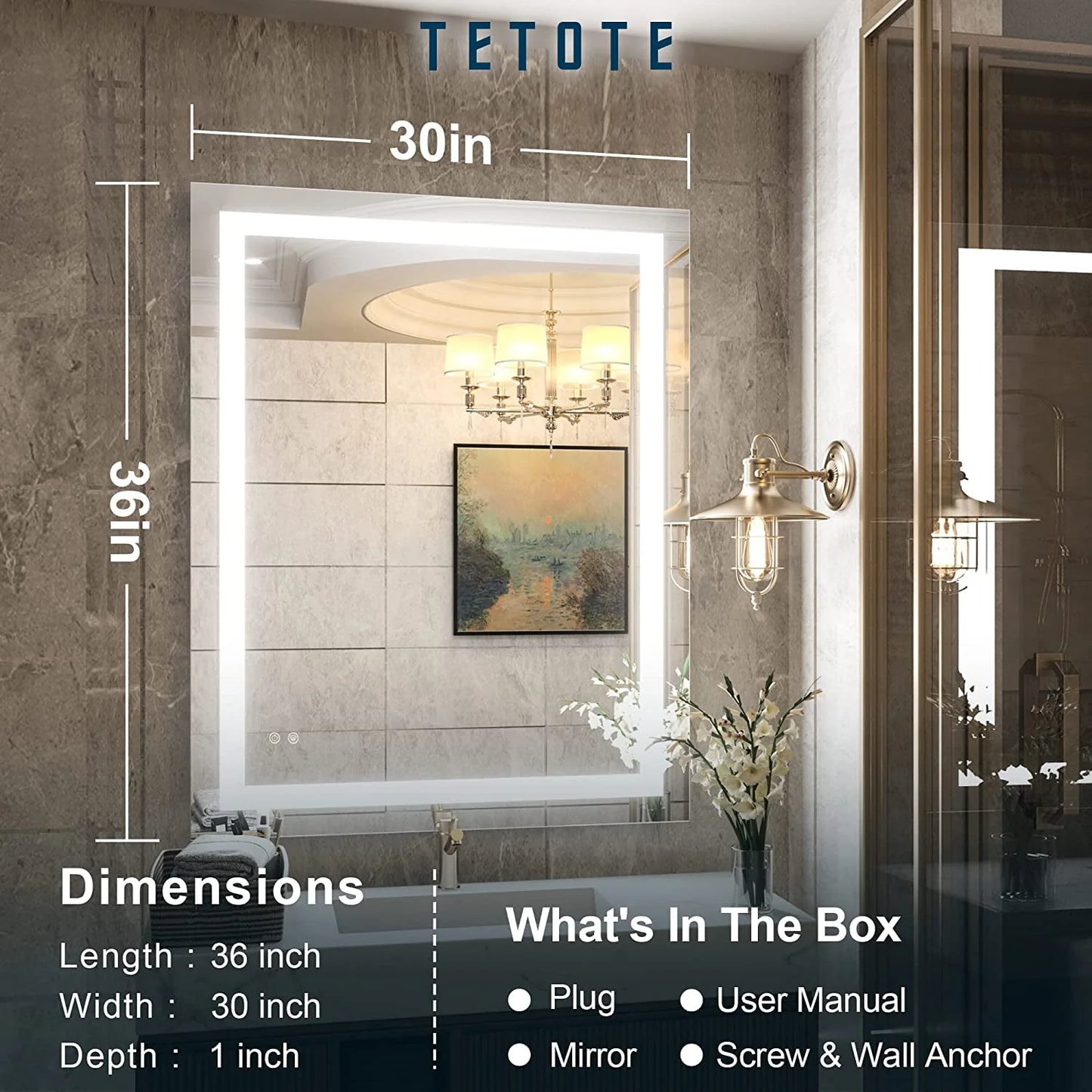 30 x 36 Bathroom LED Mirror Vanity Mirror with Lights,Dimmable ,Anti-Fog,Makeup Wall Mounted Modern Lighted Mirror
