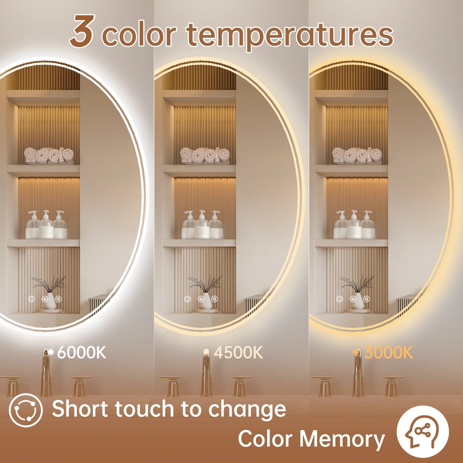 Funtouch 20" x 28" Oval LED Bathroom Mirror with Lights, Anti Fog LED Bathroom Mirror???Dimmable, Front and Backlit, 3 Colors, Memory, Shatterproof