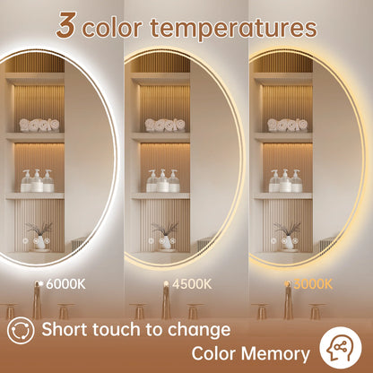 Funtouch 20" x 28" Oval LED Bathroom Mirror with Lights, Anti Fog LED Bathroom Mirror???Dimmable, Front and Backlit, 3 Colors, Memory, Shatterproof