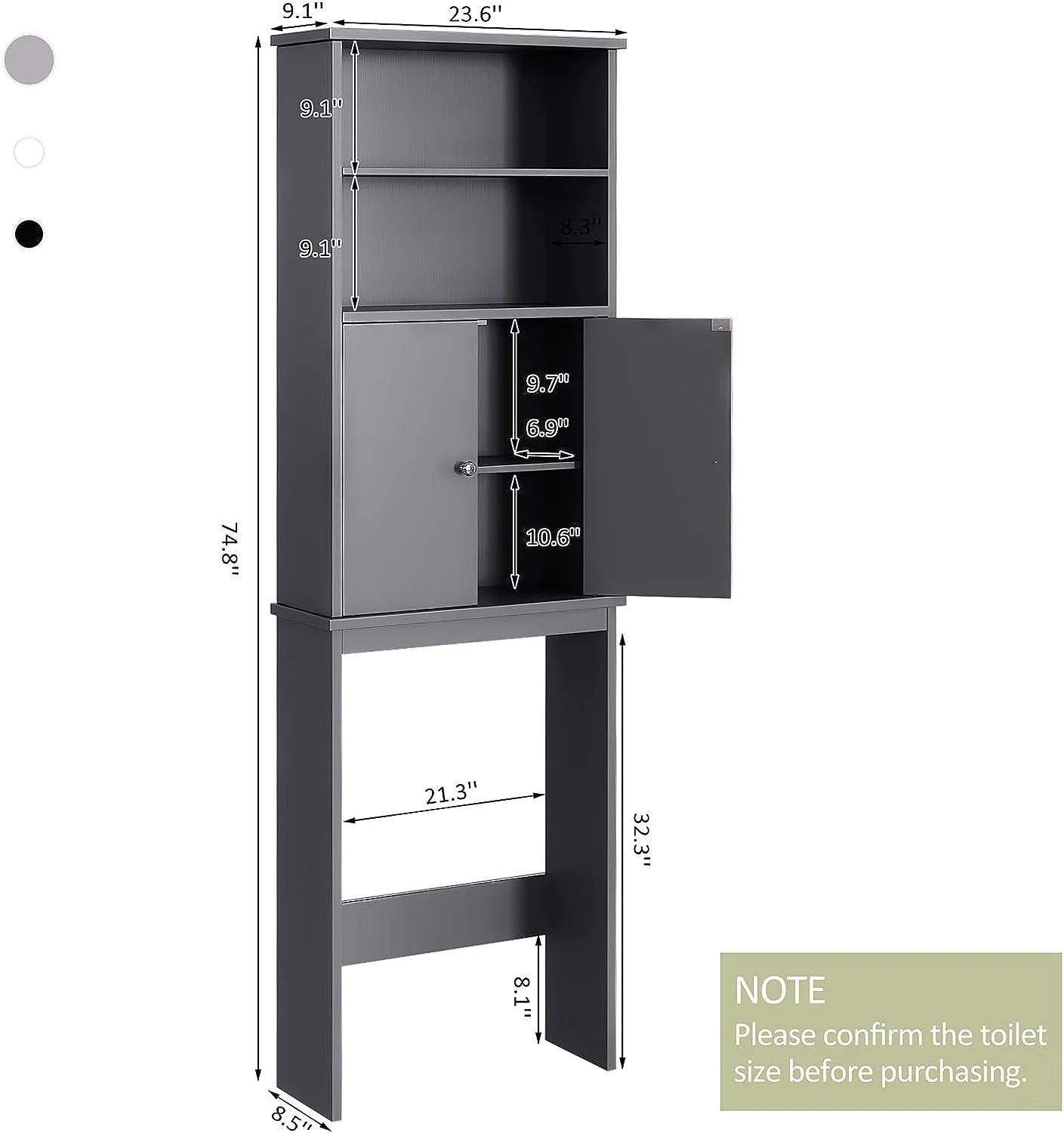 Sobaniilo Over The Toilet Storage Cabinet for Bathroom, Storage Organizer Over Toilet, Space Saver W/Adjustable Shelf & Open Storage Shelf, 75in, White