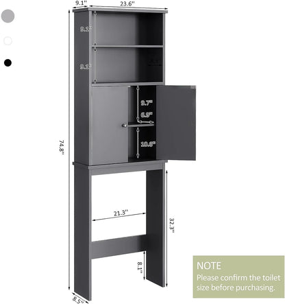 Sobaniilo Over The Toilet Storage Cabinet for Bathroom, Storage Organizer Over Toilet, Space Saver W/Adjustable Shelf & Open Storage Shelf, 75in, White