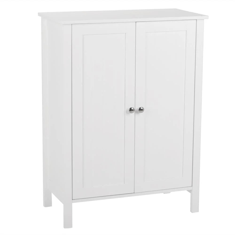 ZENY White Wooden 2 Door Bathroom Cabinet Storage with 3 Shelves Free Standing
