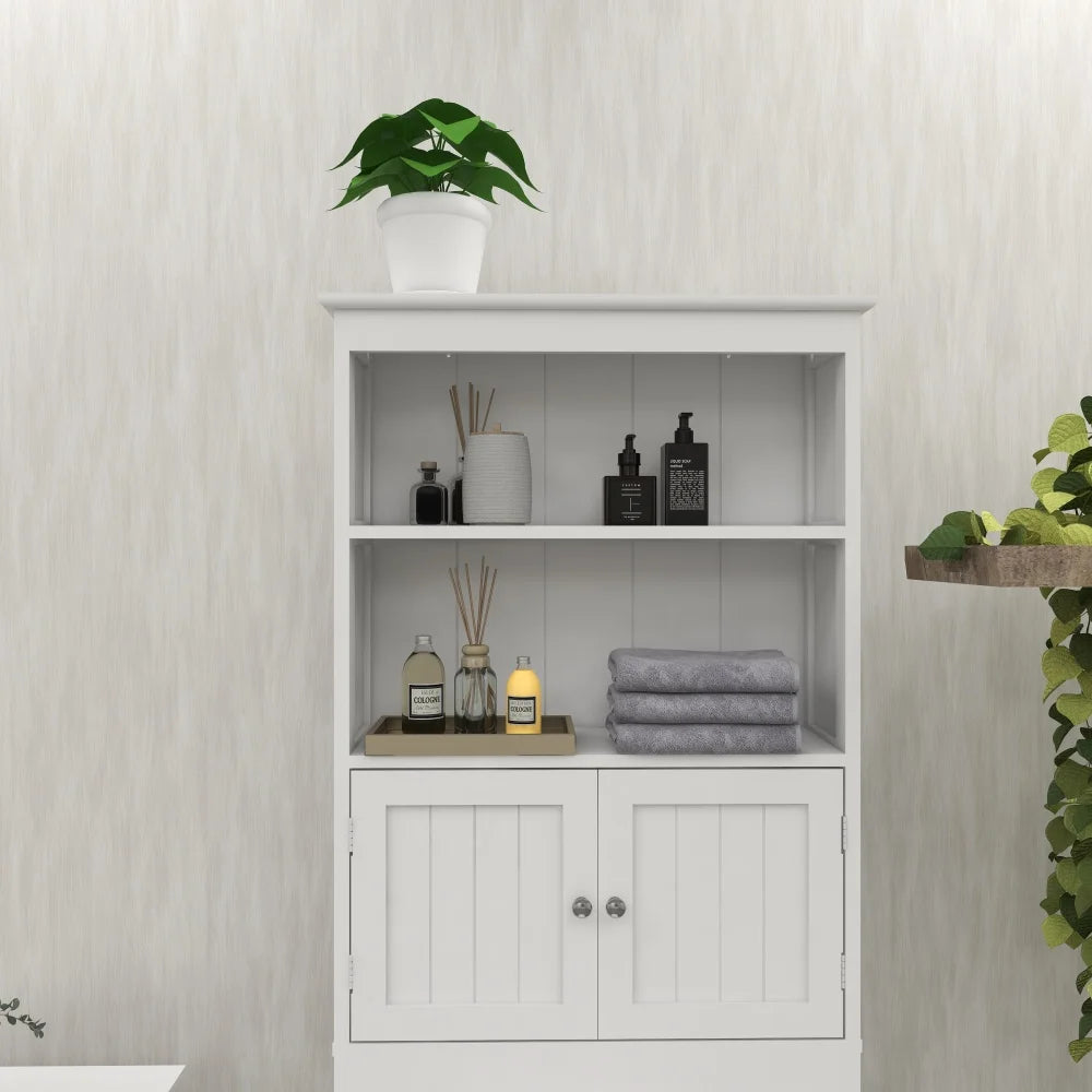 Tcbosik Over the Toilet Storage Cabinet with Doors, 70"H Freestanding Above the Toilet Storage Rack with Open Shelves for Bathroom, Space-Saving, White