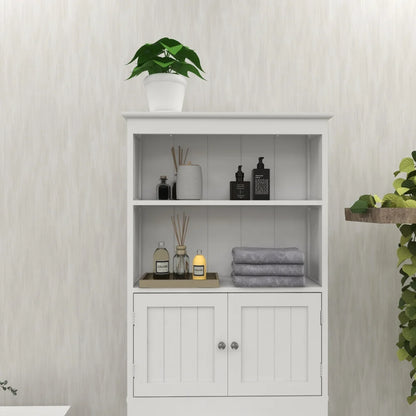 Tcbosik Over the Toilet Storage Cabinet with Doors, 70"H Freestanding Above the Toilet Storage Rack with Open Shelves for Bathroom, Space-Saving, White
