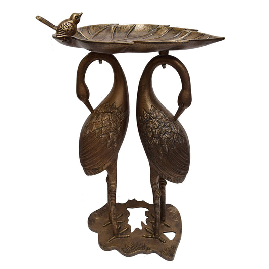 Oakland Living Corporation Cast Aluminum 30-in Twin Crane Bird Bath with Leaf Bowl Antique Pewter