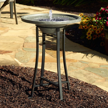 Smart Solar Perello Solar Birdbath - Distressed Grey Cement