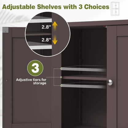 Bathroom Storage Floor Cabinet Organizer with Adjustable Shelf 4 Magnetic Doors 43" Wooden Pantry Cabinet Freestanding for Kitchen Living Room Small Spaces,Brown