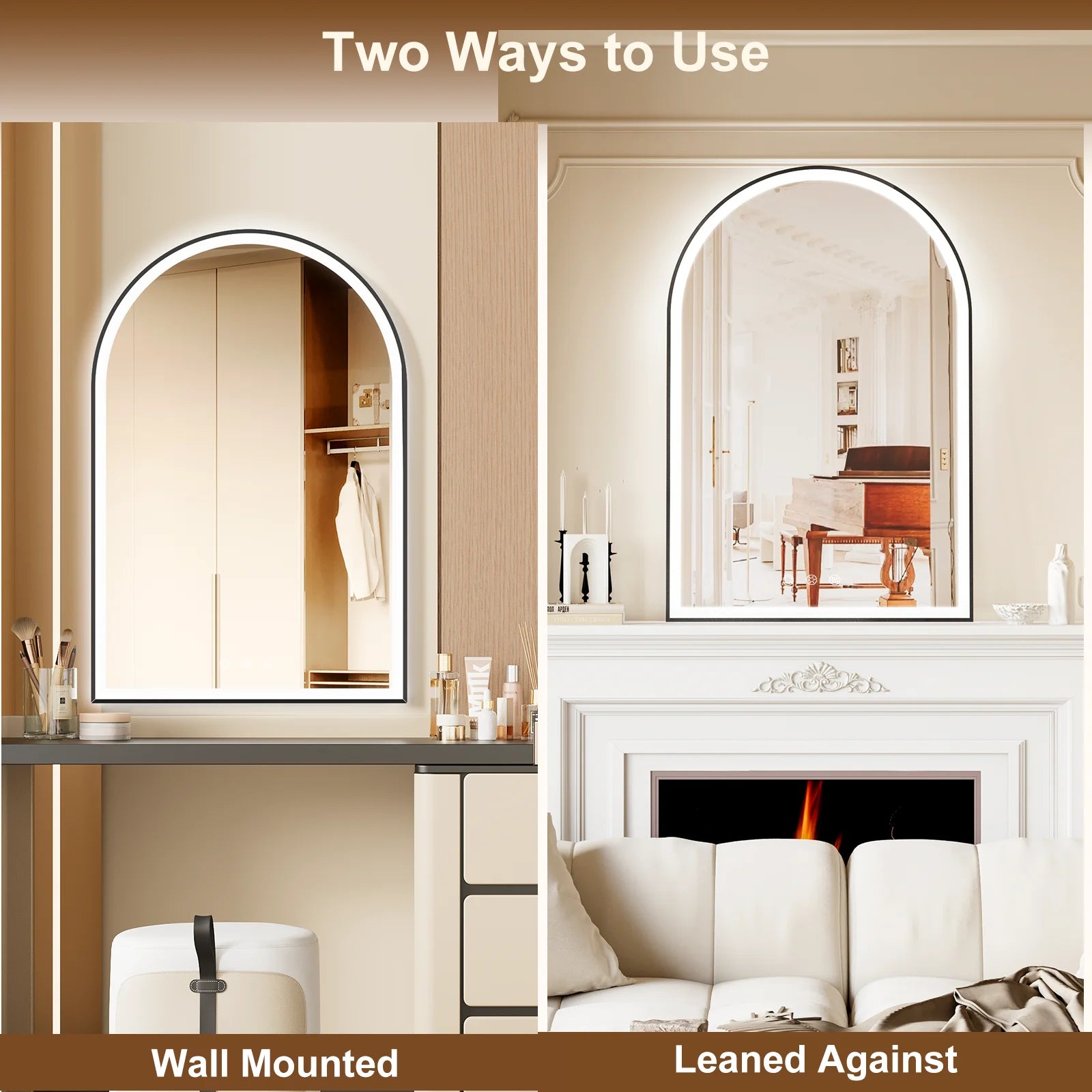 Funtouch Arched LED Bathroom Mirror 20"x30" with Front and Backlight, LED Bathroom Mirror with Lights��Anti-Fog��3 Colors, Memory,Shatterproof,UL Listed