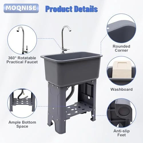 Utility Sink Sink With 360° Rotating Faucet Freestanding Utility Sink with Storage Shelf Laundry Sink For Laundry Room Basement Garage Bathroom Kitchen