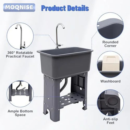 Utility Sink Sink With 360° Rotating Faucet Freestanding Utility Sink with Storage Shelf Laundry Sink For Laundry Room Basement Garage Bathroom Kitchen