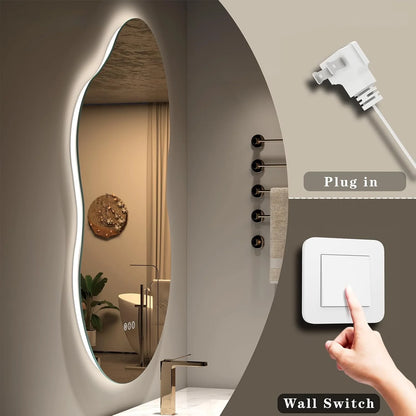Irregular 32"x 24" Led Bathroom Mirror with Lights, Backlit Cloud-Shape Vanity Mirror for Wall, Dimmable 3 Colors Asymmetrical Mirror, Memory Function