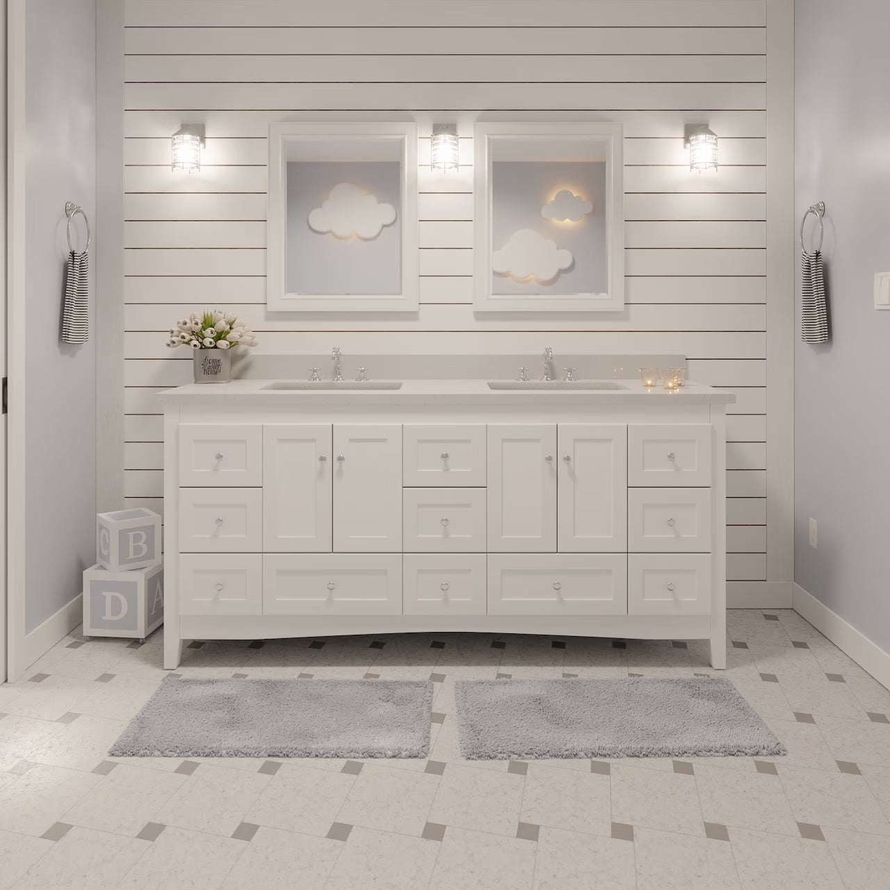 Abbey 72" Double Bathroom Vanity with Marine Gray Cabinet and Quartz Top
