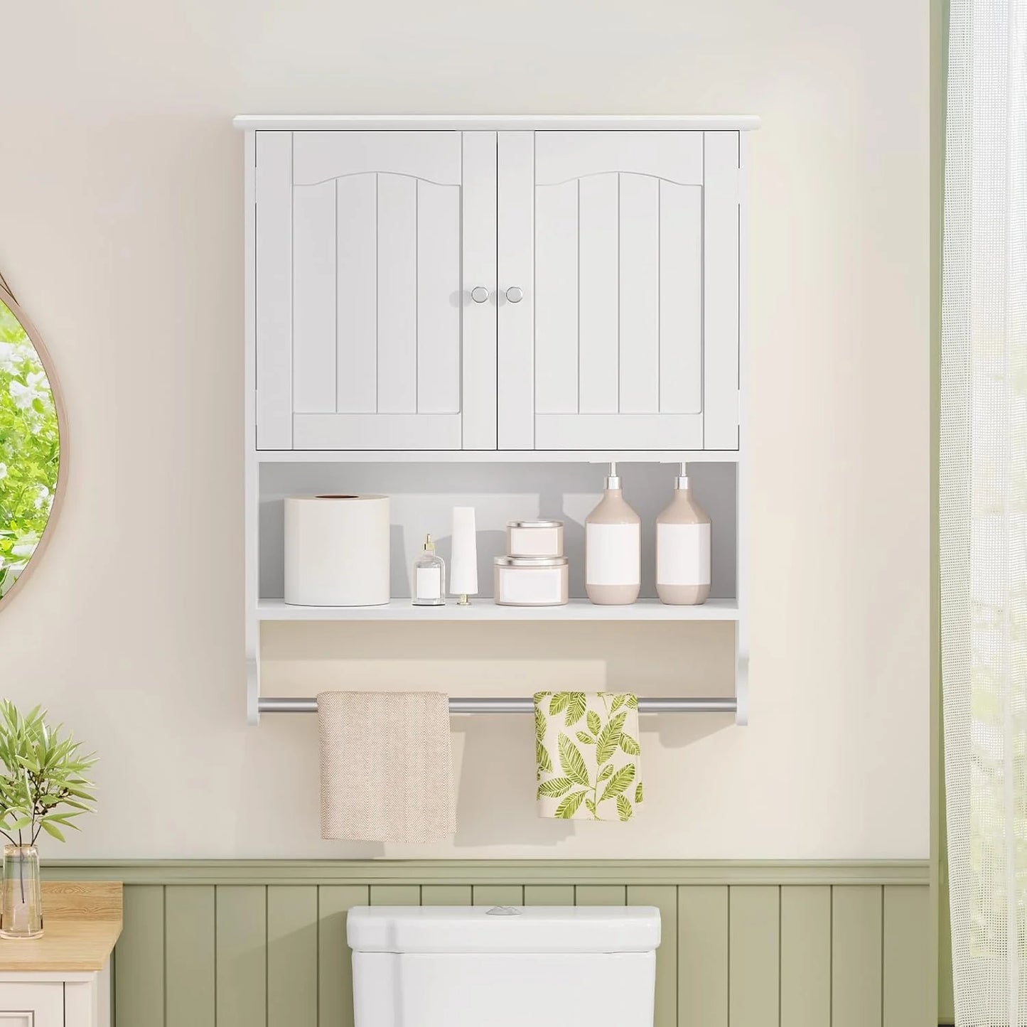 Bathroom Wall Cabinet with Adjustable Shelf & Doors, Over The Toilet Storage Cabinet, Medicine Cabinet for Bathroom, Laundry Room, Kitchen, Black