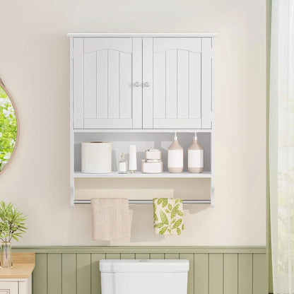 Bathroom Wall Cabinet with Adjustable Shelf & Doors, Over The Toilet Storage Cabinet, Medicine Cabinet for Bathroom, Laundry Room, Kitchen, Black