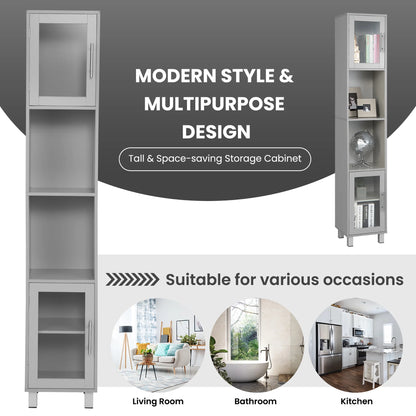 Costway 71'' Tall Tower Bathroom Storage Cabinet Organizer Display Shelves Bedroom Grey
