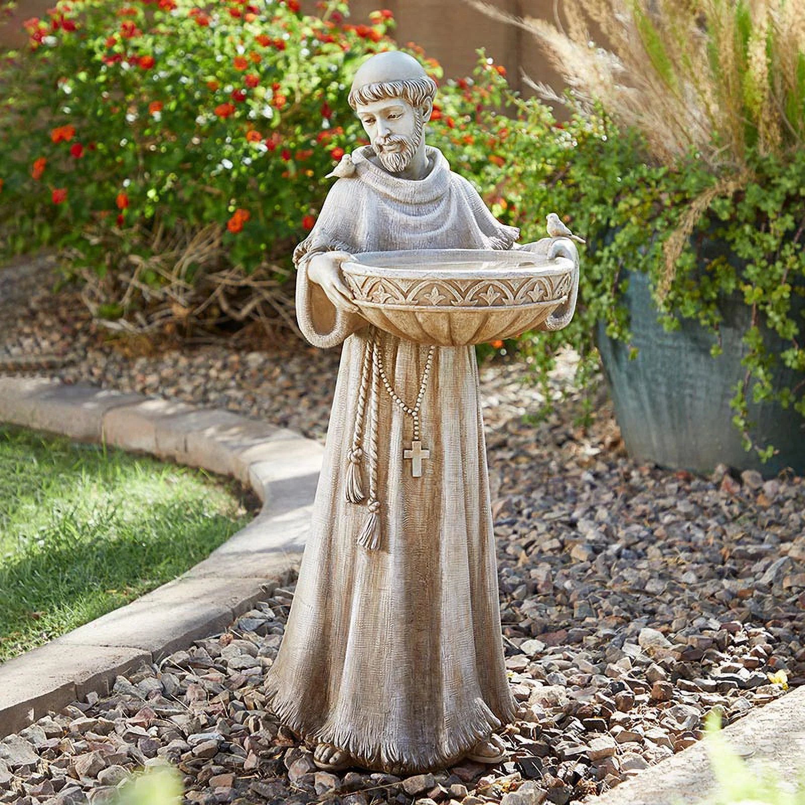 Saint Francis Bird Bath & Feeder Statue, Outdoor D��?cor, 24 Inches
