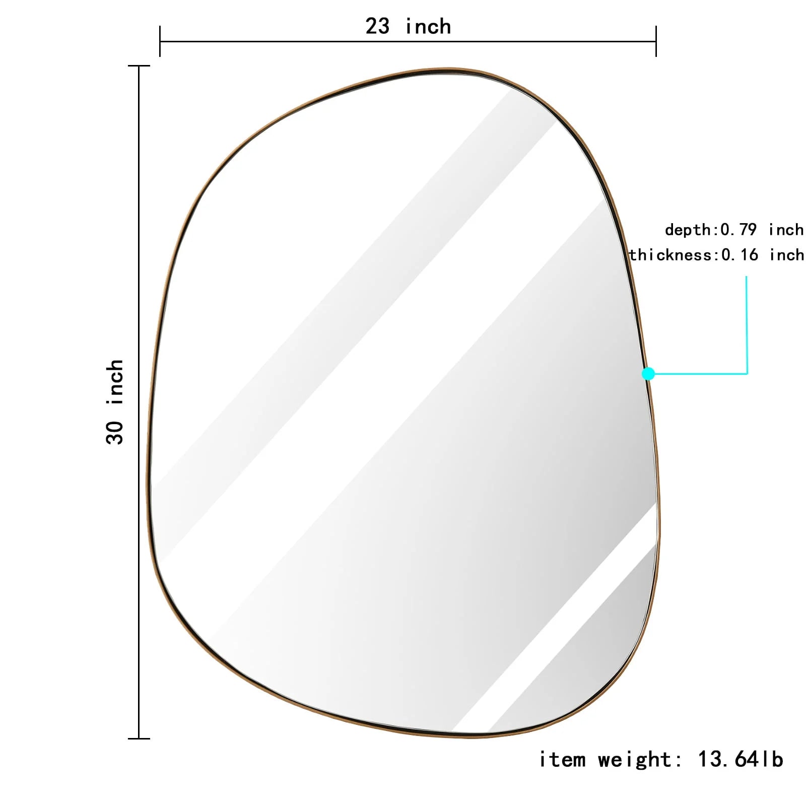 Asymmetrical Mirror for Wall Decor 23"*30", Modern Brass Framed Wall Mirror for Living Room Bathroom Bedroom Entryway BKS-STOU-0064G