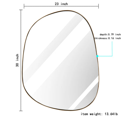 Asymmetrical Mirror for Wall Decor 23"*30", Modern Brass Framed Wall Mirror for Living Room Bathroom Bedroom Entryway BKS-STOU-0064G