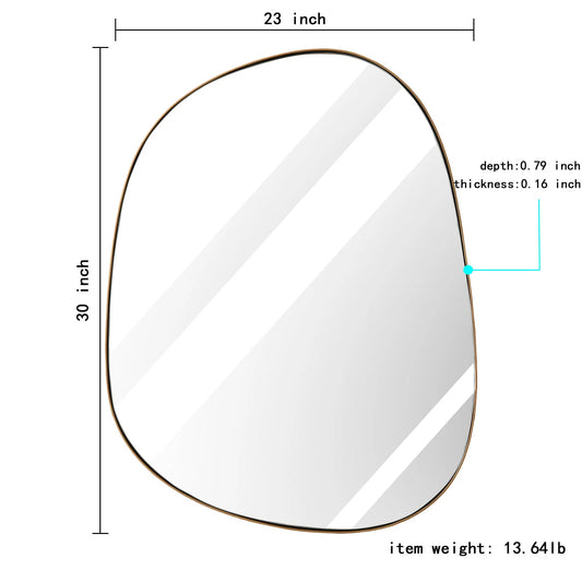 Asymmetrical Mirror for Wall Decor 23"*30", Modern Brass Framed Wall Mirror for Living Room Bathroom Bedroom Entryway BKS-STOU-0064G