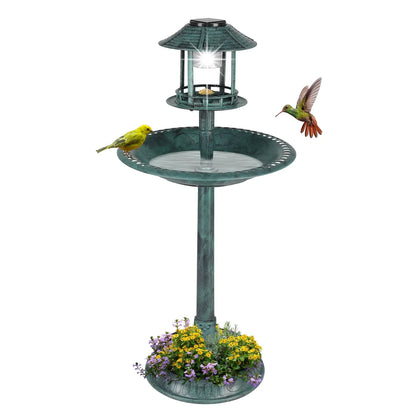 UBesGoo Bird Bath Dark Green 42 Inch w/ Solar Light Antique Copper Weather Resistant Birdbaths