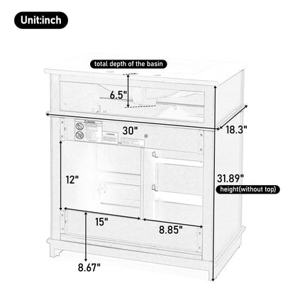 30 Inch Bathroom Vanity with Sink Combo, Solid Wood Frame Bathroom Vanities with 3 Drawers and 1 Tip-out Drawer & Soft Closing Doors, Modern Bathroom Sink Cabinet with Undermount Sink (White)