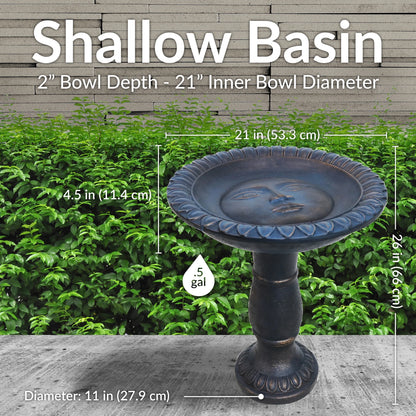 Sunnydaze Facade du Soleil Freestanding Glass Fiber Reinforced Concrete Outdoor Bird Bath, Blue