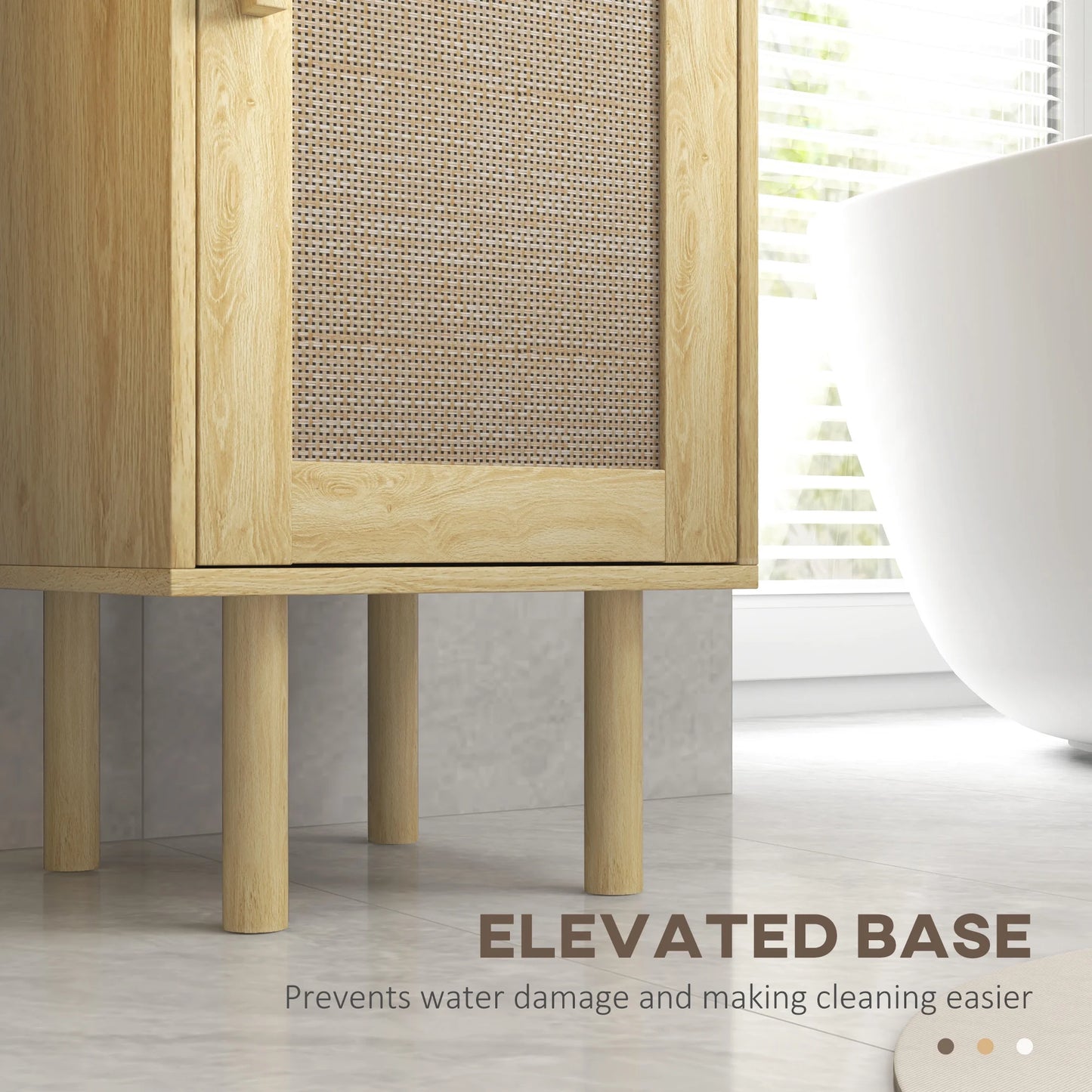 HOMCOM Tall Bathroom Storage Cabinet with Rattan Doors, Distressed Oak