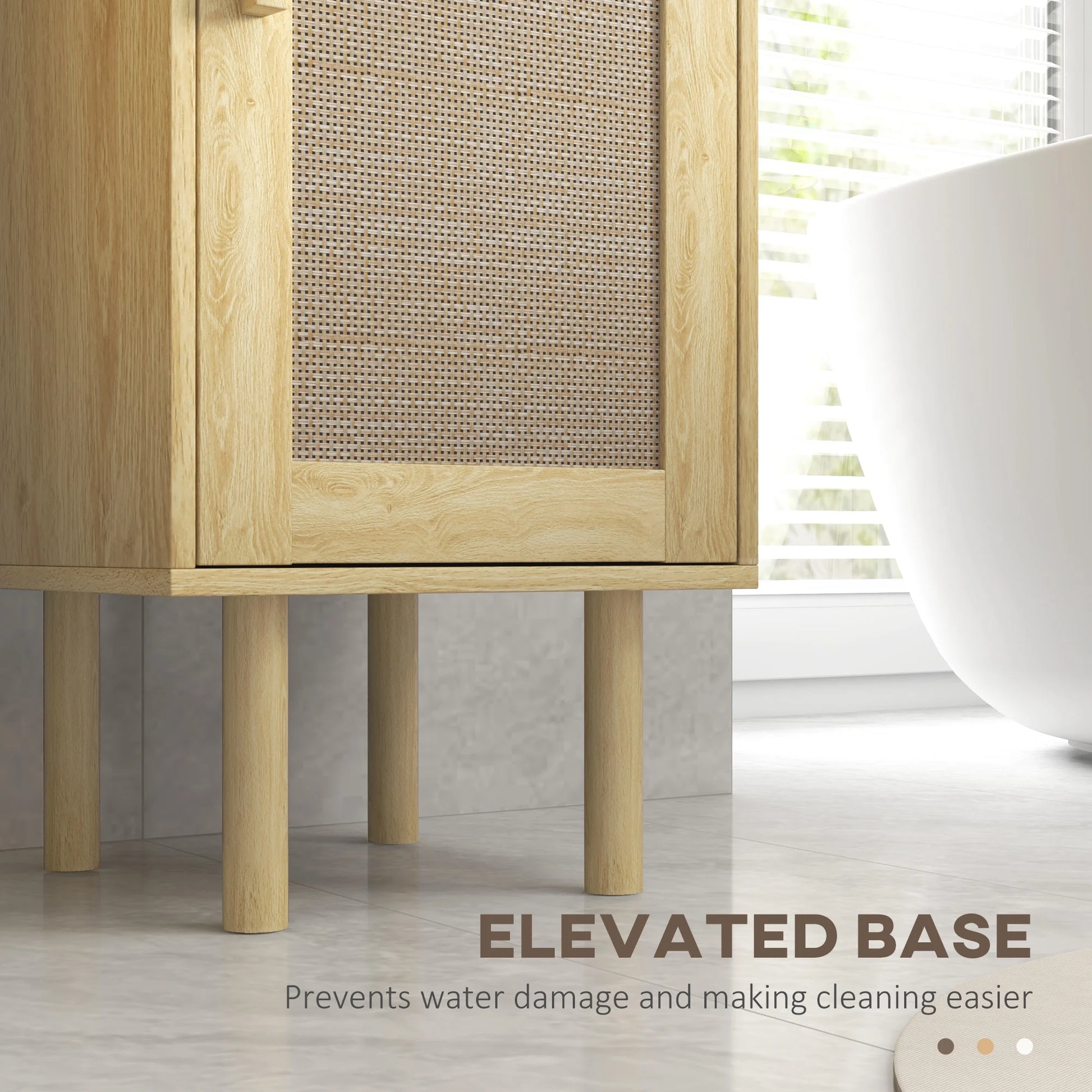 HOMCOM Tall Bathroom Storage Cabinet with Rattan Doors, Distressed Oak