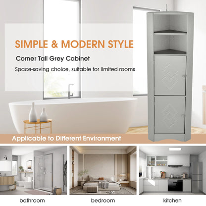 Harper & Bright Designs Bathroom Corner Cabinet Tall Bathroom Storage Floor Cabinet Freestanding Storage Cabinet with Doors and Adjustable Shelves, Gray