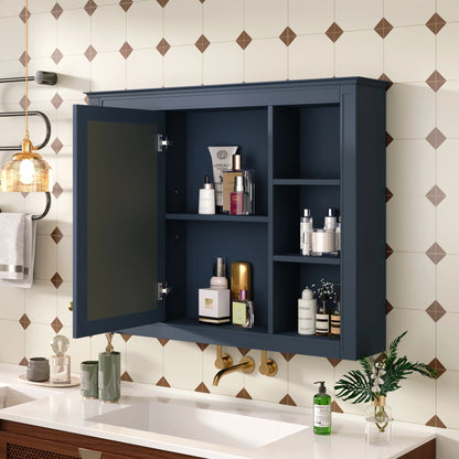 Furvclv Bathroom Wall Mirror Cabinet Modern Wall Mounted Cabinet Storage Organizer With Single Mirror Door 6 Open Shelves