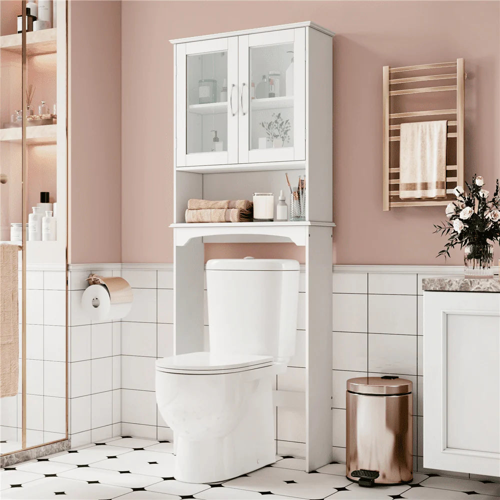 SmileMart Wooden Over the Toilet Storage Cabinet 3-Shelf for Bathroom, White