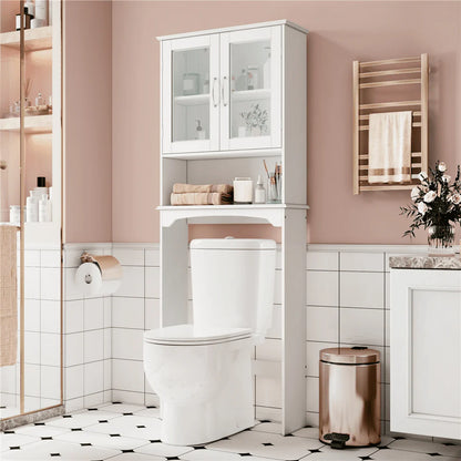 SmileMart Wooden Over the Toilet Storage Cabinet 3-Shelf for Bathroom, White