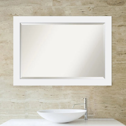 Amanti Art Beveled Wood Bathroom Wall Mirror - Corvino White Frame - Outer Size: 41 x 29 in
