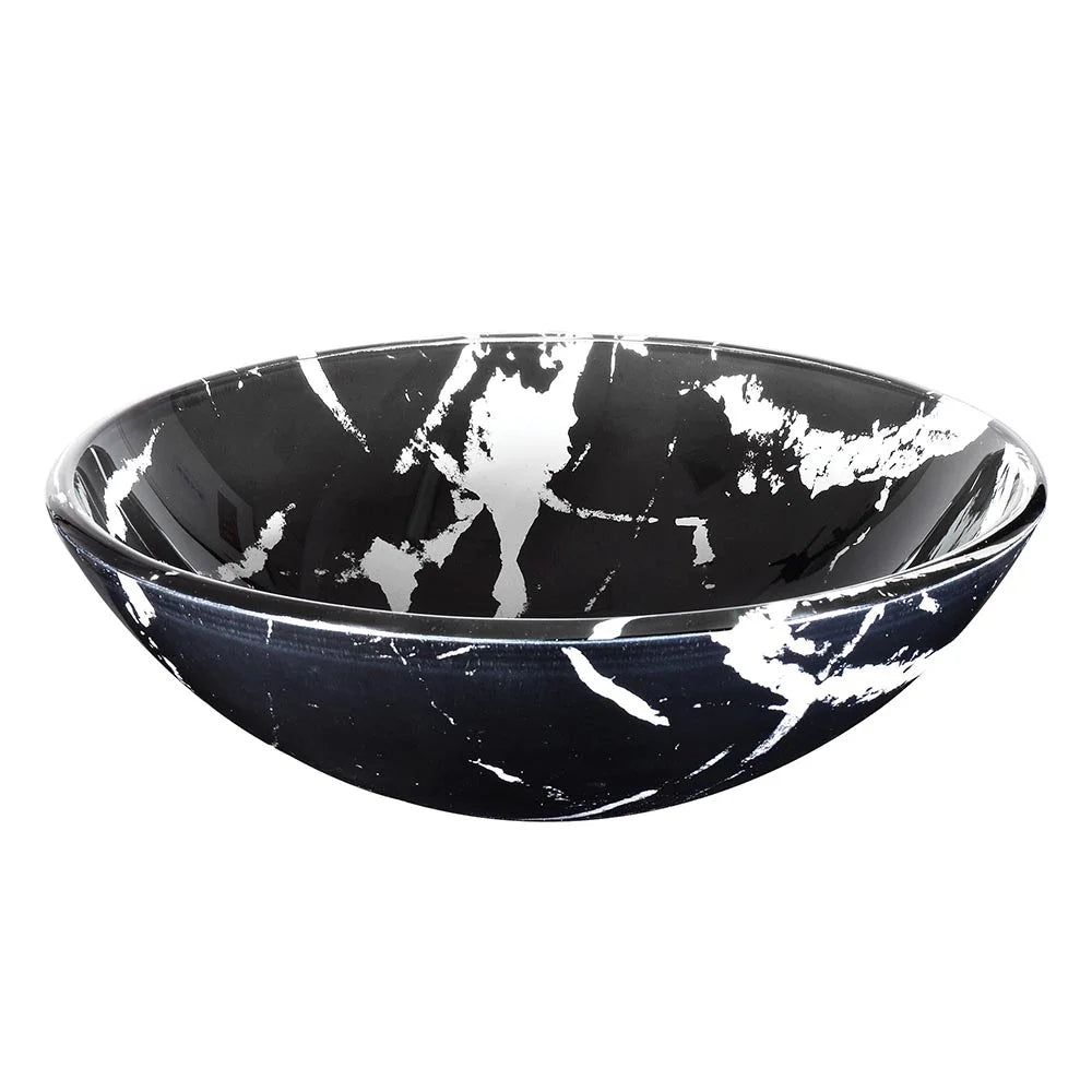 Aquaterior Tempered Glass Round Vessel Sink Artistic Marbling Pattern Above Counter Bathroom Lavatory Vanity Bowl Basin
