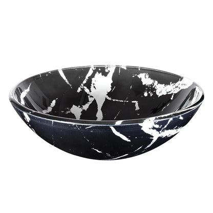 Aquaterior Tempered Glass Round Vessel Sink Artistic Marbling Pattern Above Counter Bathroom Lavatory Vanity Bowl Basin