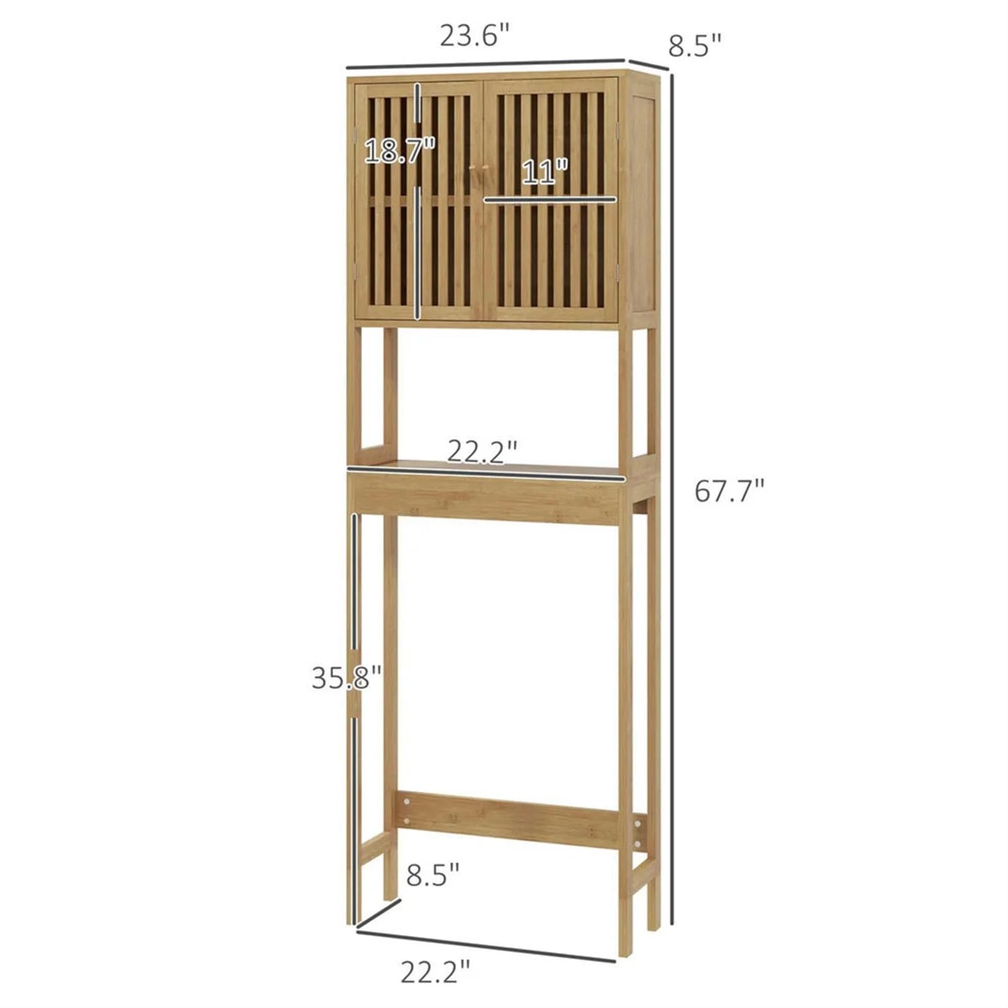 Finihen 67" Bamboo Over The Toilet Storage Cabinet with Adjustable Shelves, Bathroom Shelf Over Toilet Rack, Bathroom Storage Cabinet Organizer, Brown
