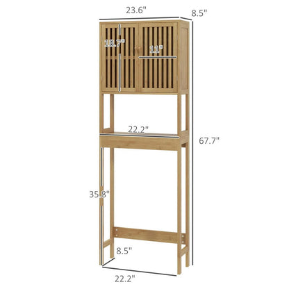 Finihen 67" Bamboo Over The Toilet Storage Cabinet with Adjustable Shelves, Bathroom Shelf Over Toilet Rack, Bathroom Storage Cabinet Organizer, Brown
