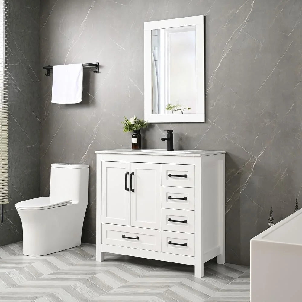 Eclife 36" White Bathroom Vanity Set with Ceramic Sink Top and Water Saving Faucet Drain