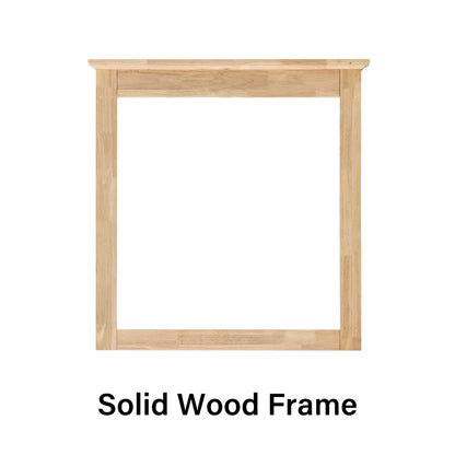 ANGELES HOME 33" x 32" Wall-Mounted Vanity Mirror, Solid Wooden Framed Makeup Mirror, Bathroom Wall Mirror for Bedroom Living Room Entryway, White