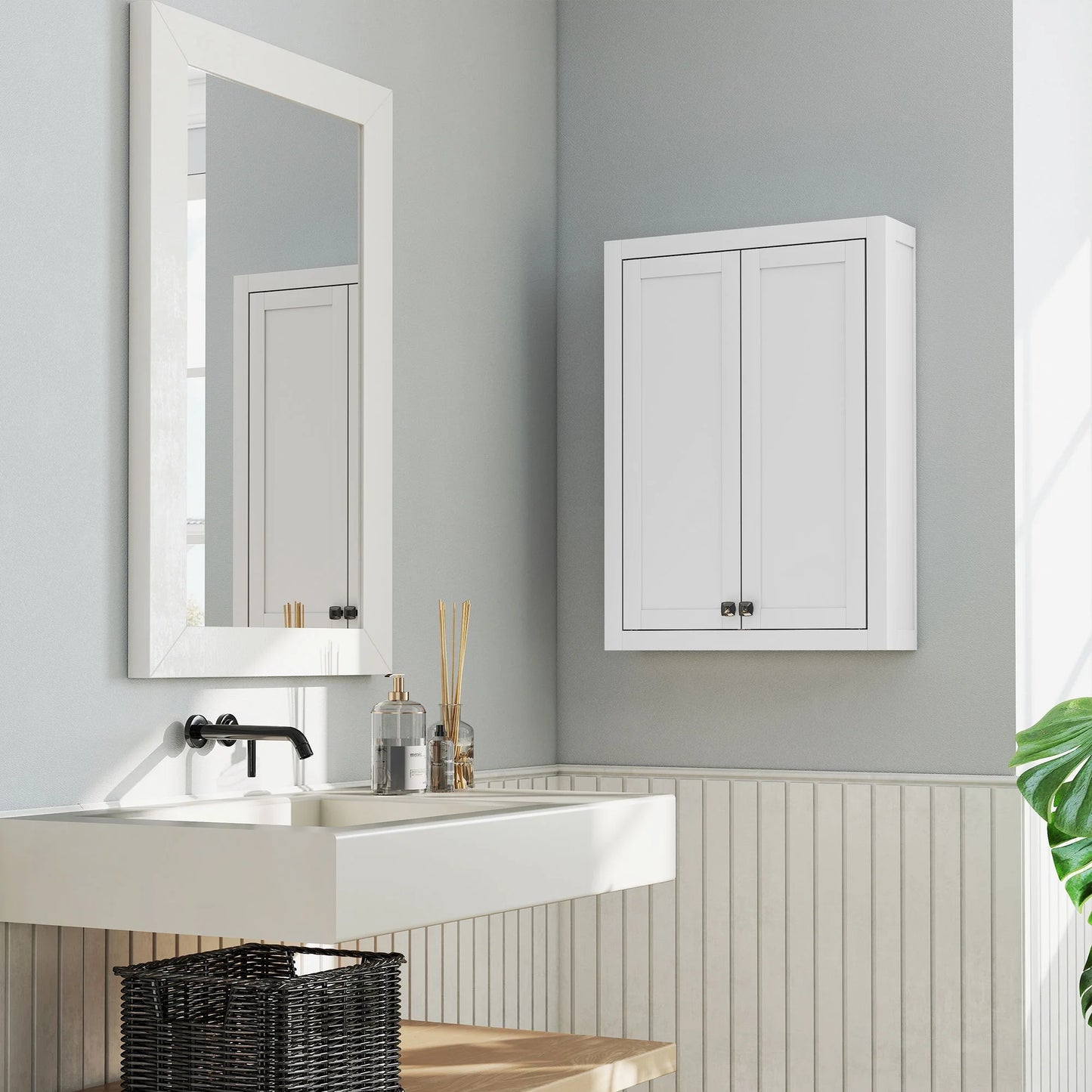 HOMCOM Bathroom Wall Cabinet, Modern Medicine Cabinet Wall Mounted, Over The Toilet Space Saver with 2 Doors and 2 Adjustable Shelves, White